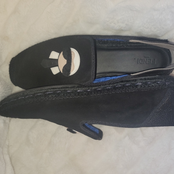 FENDI Black Karlito Fur trimmed Suede Espadrilles - Picture 2 of 3